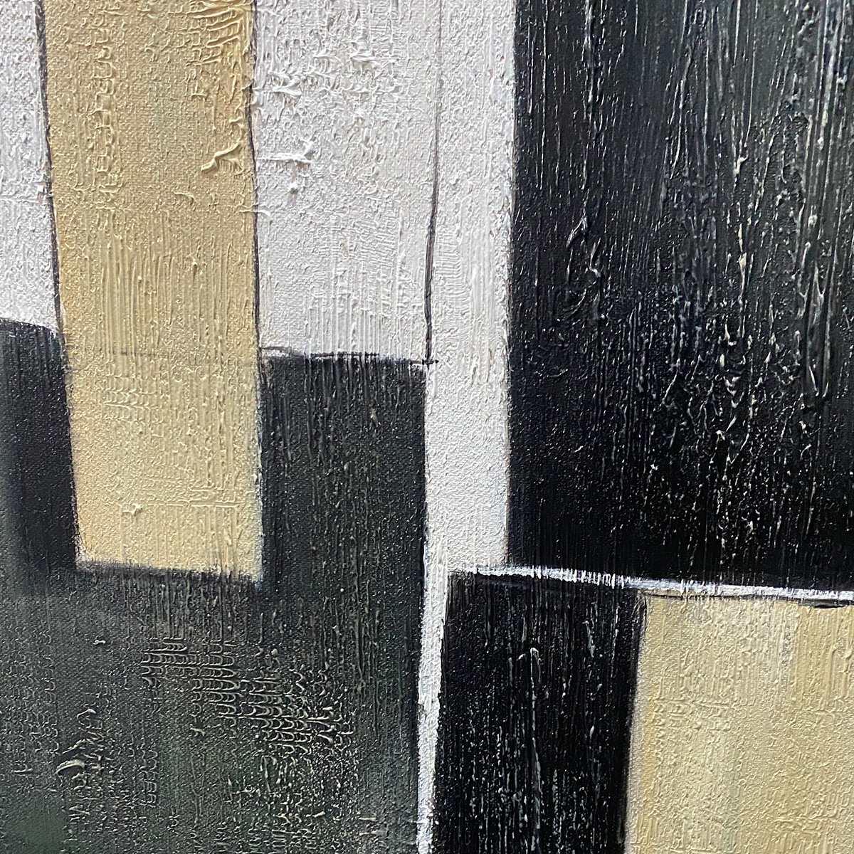 Contrast: Original Abstract Geometric Oil Painting - Black, White, Beige Wall Art Decor