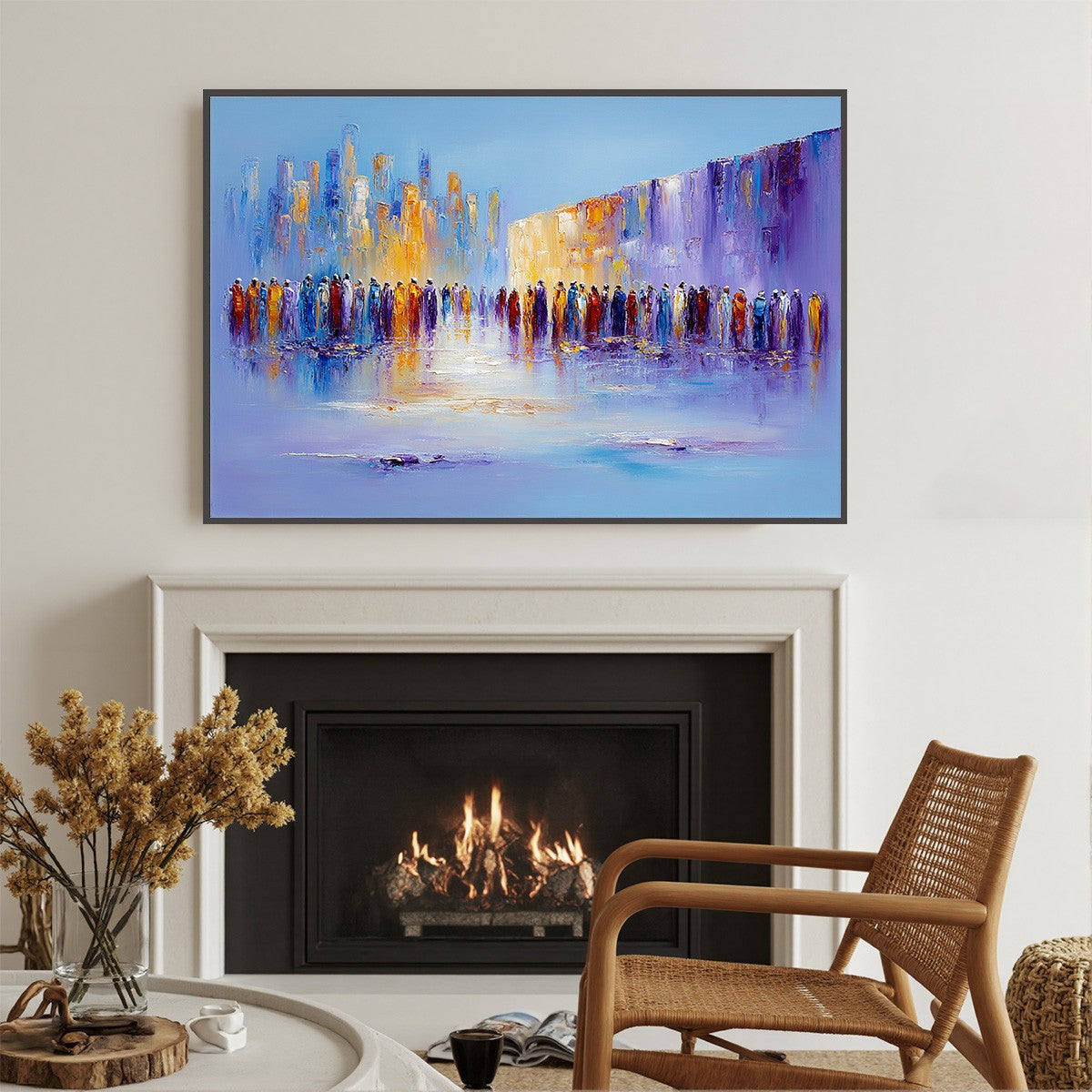 Convergence Abstract Cityscape Textured Oil Painting for Walls