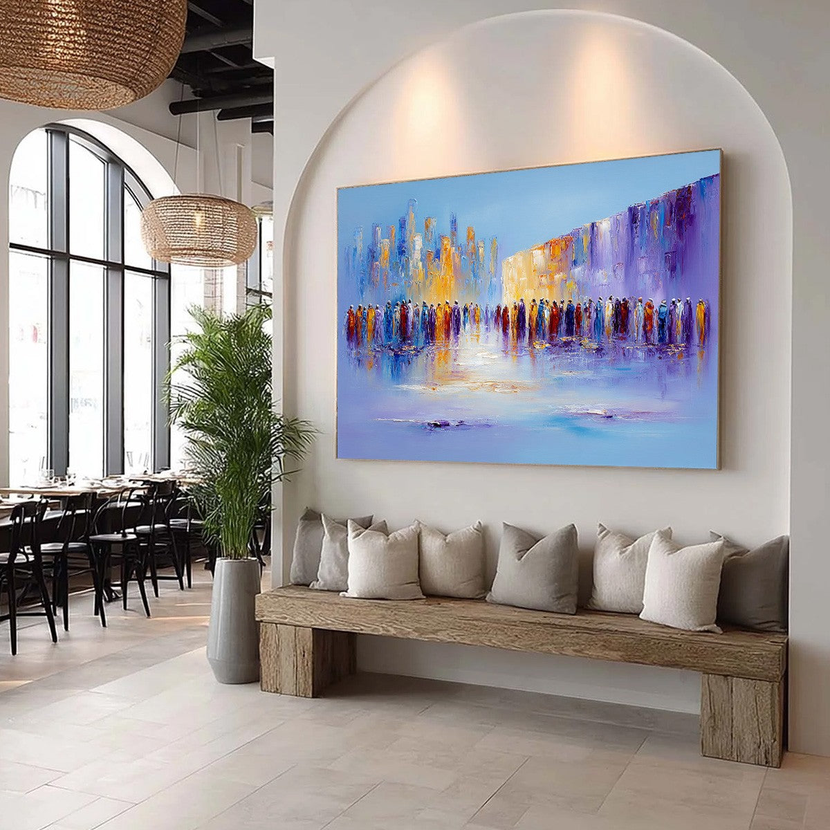 Convergence Abstract Cityscape Textured Oil Painting for Walls