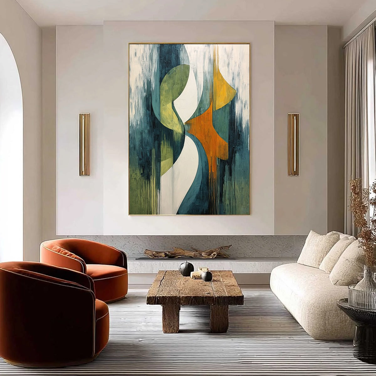 CONVERGENCE: Bold Vertical Abstract Painting with Textured Color Blocks