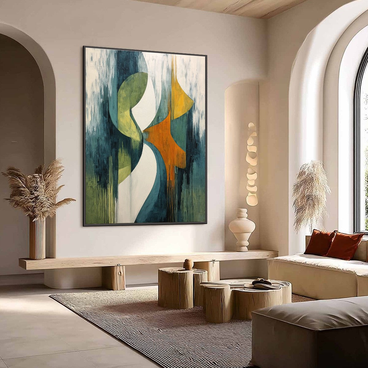 CONVERGENCE: Bold Vertical Abstract Painting with Textured Color Blocks