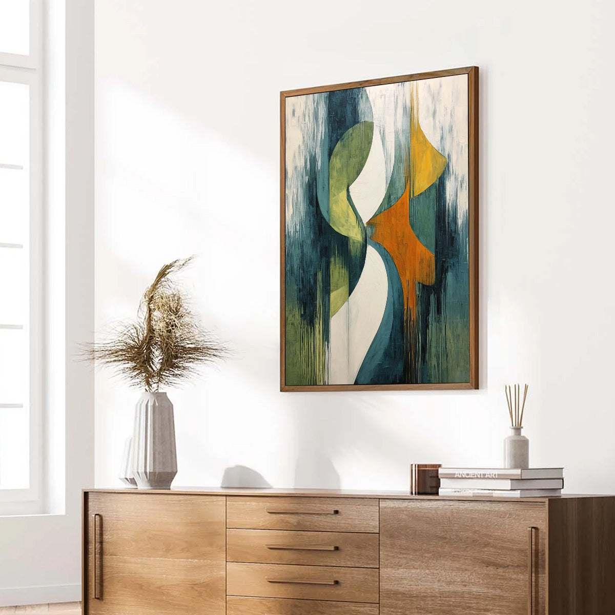 CONVERGENCE: Bold Vertical Abstract Painting with Textured Color Blocks