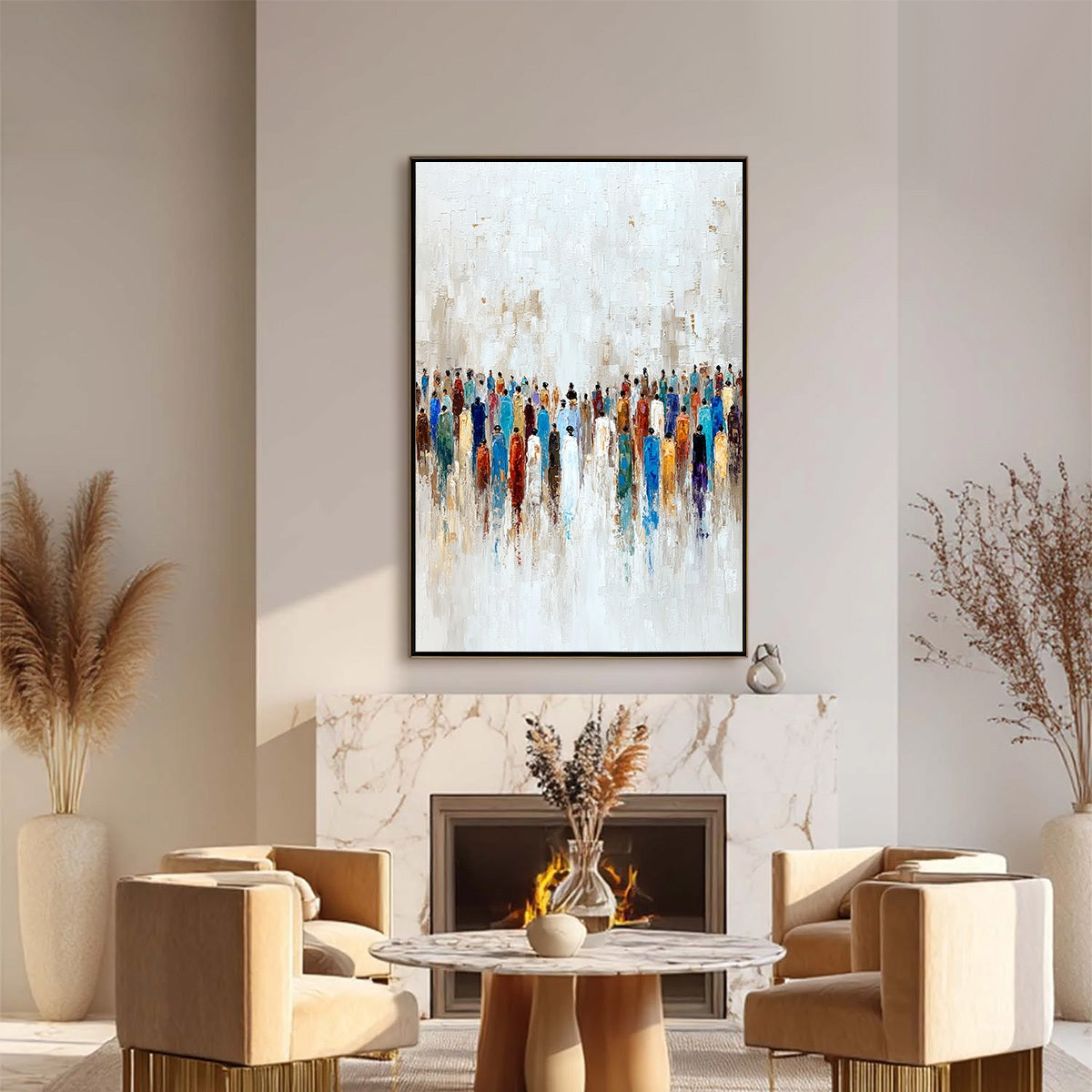 CONVERGENCE: Colorful Abstract Figurative Painting of a Crowd