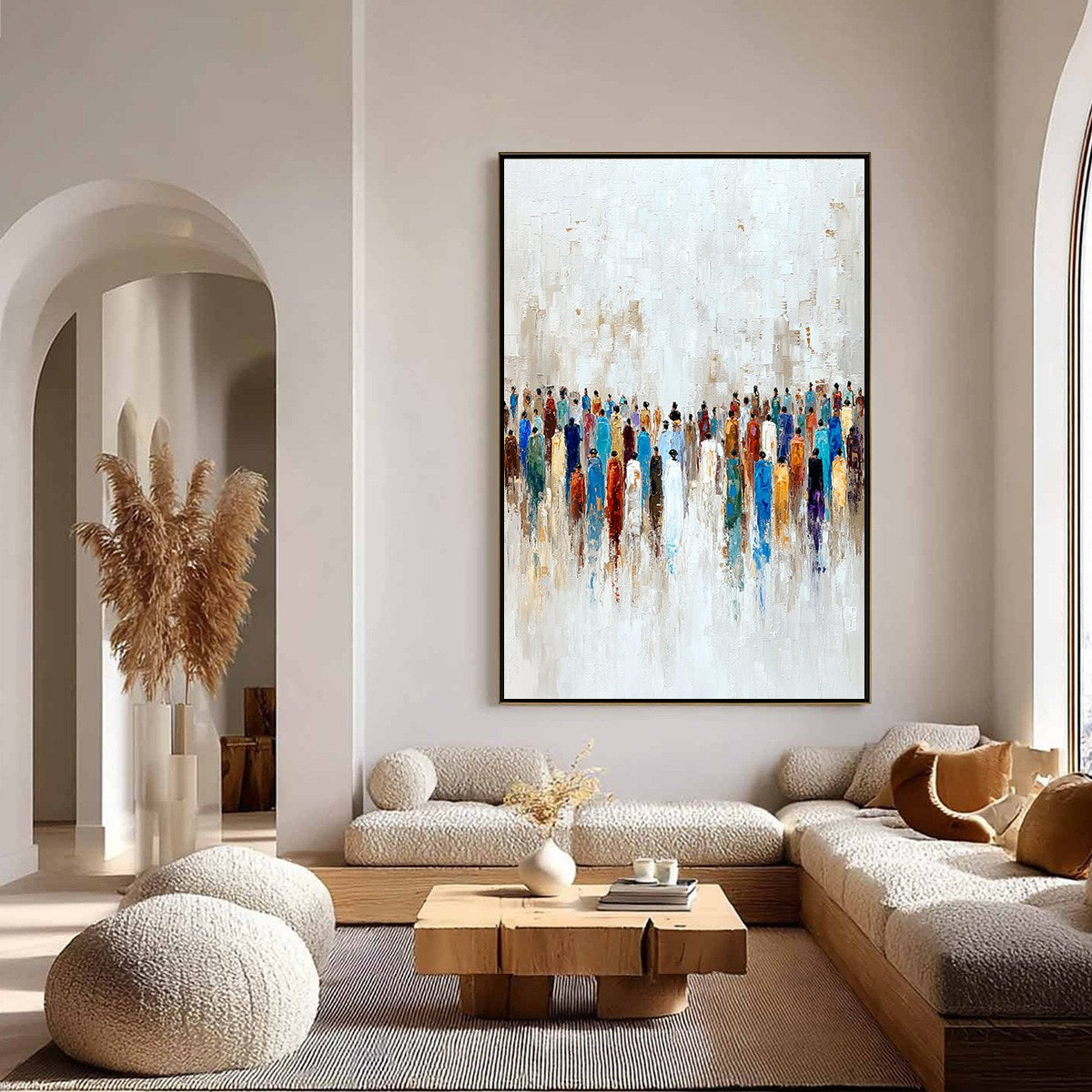 CONVERGENCE: Colorful Abstract Figurative Painting of a Crowd