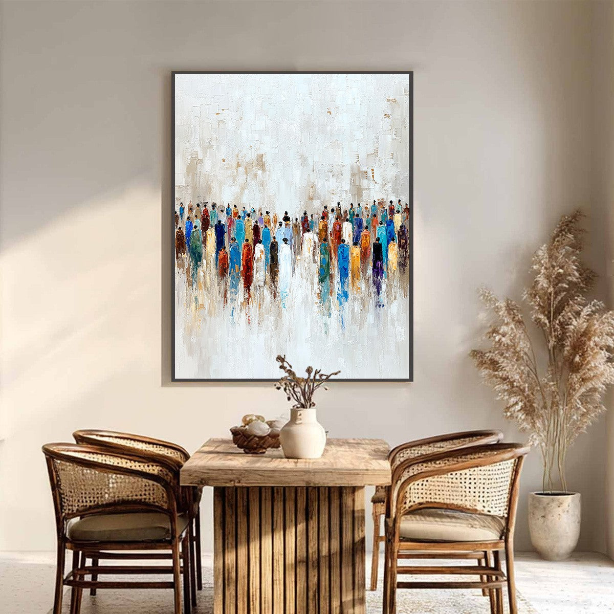 CONVERGENCE: Colorful Abstract Figurative Painting of a Crowd