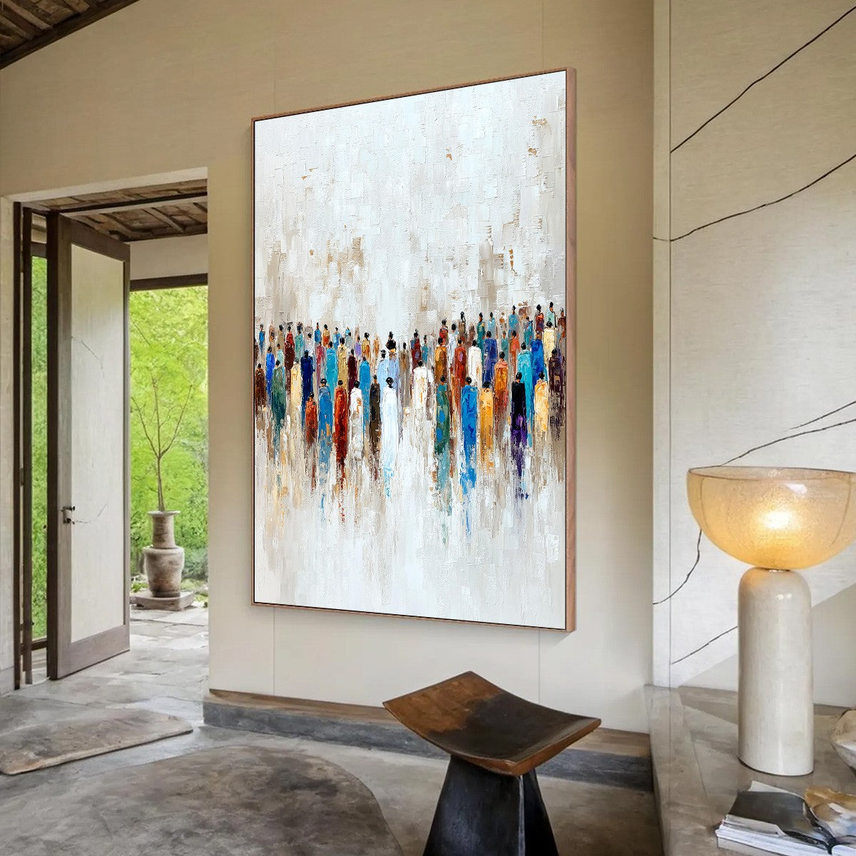 CONVERGENCE: Colorful Abstract Figurative Painting of a Crowd