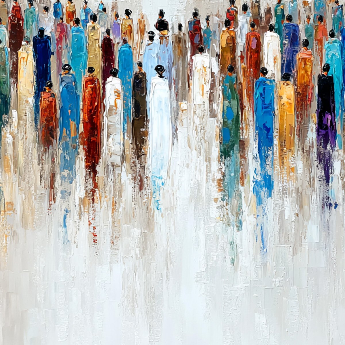 CONVERGENCE: Colorful Abstract Figurative Painting of a Crowd