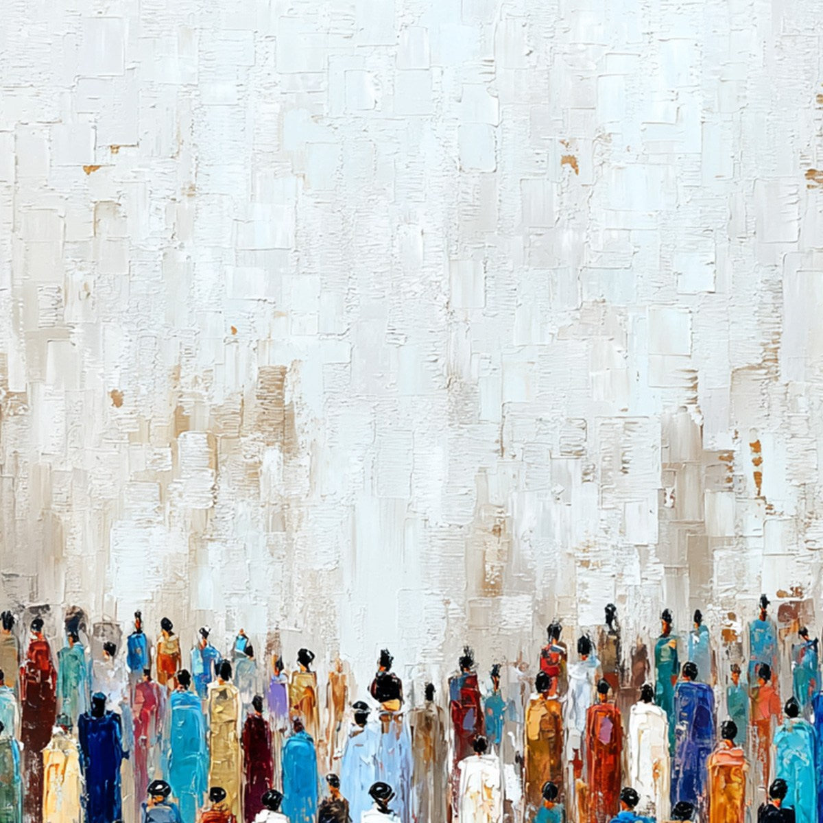 CONVERGENCE: Colorful Abstract Figurative Painting of a Crowd