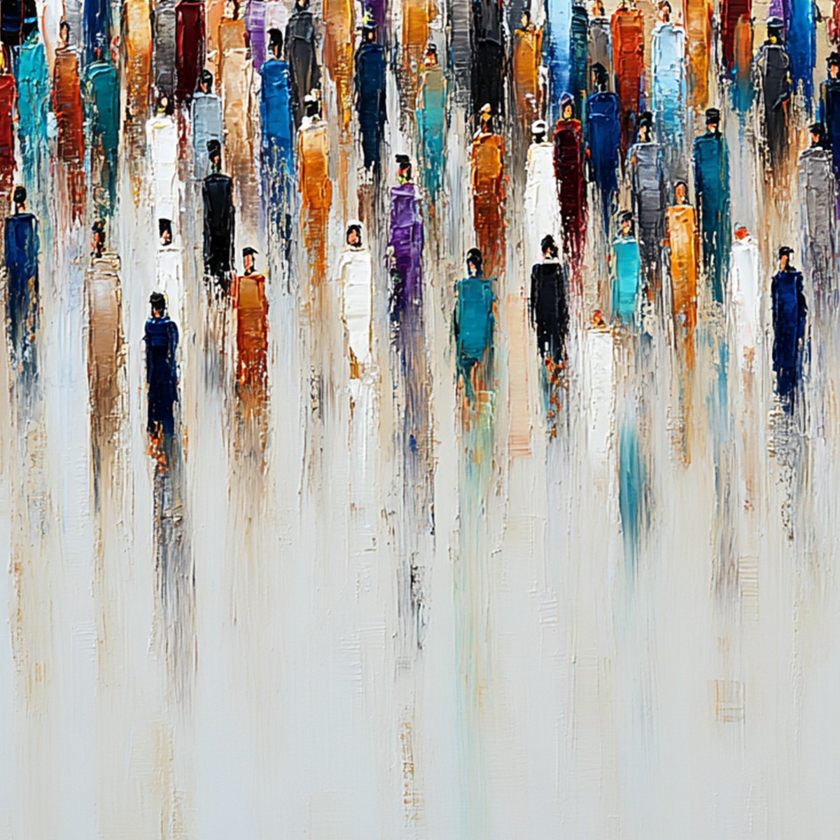 CONVERGENCE: Textured Abstract Figurative Painting of People Gathering
