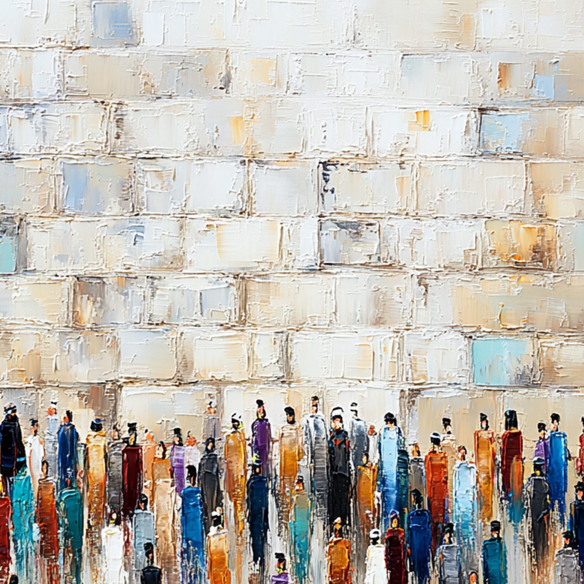 CONVERGENCE: Textured Abstract Figurative Painting of People Gathering