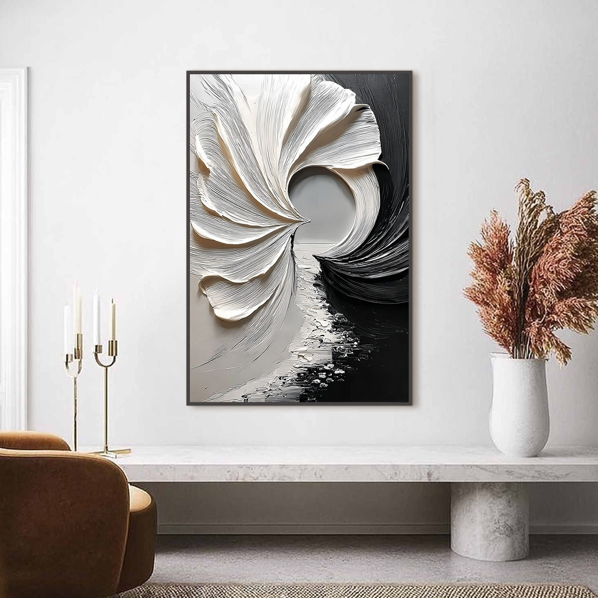 CONVERGENCE: Textured Black and White Abstract Impasto Painting