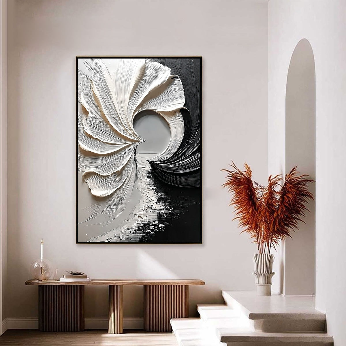 CONVERGENCE: Textured Black and White Abstract Impasto Painting