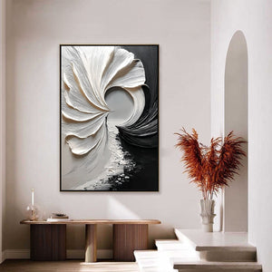 CONVERGENCE: Textured Black and White Abstract Impasto Painting