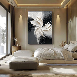 CONVERGENCE: Textured Black and White Abstract Impasto Painting
