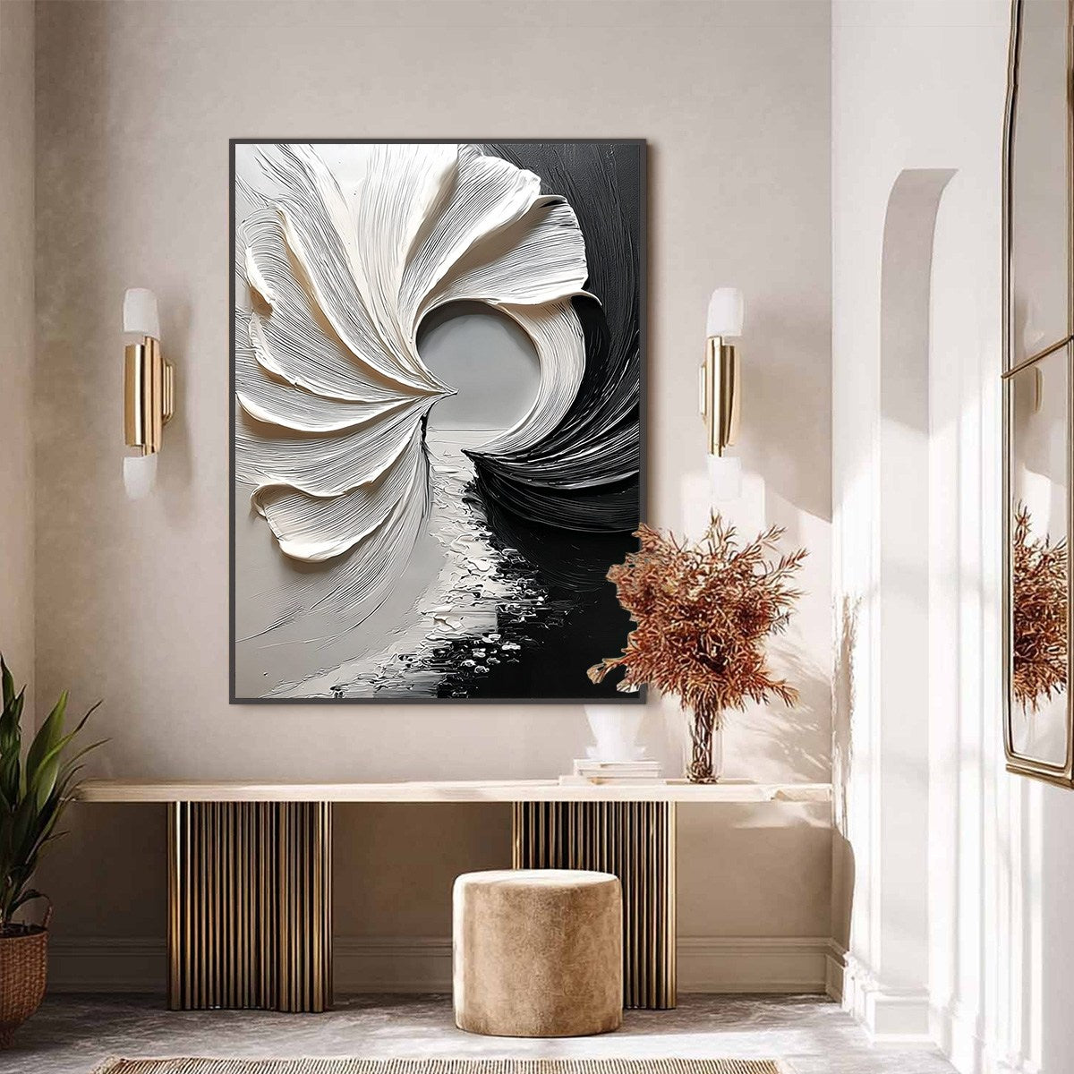 CONVERGENCE: Textured Black and White Abstract Impasto Painting