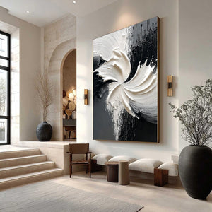 CONVERGENCE: Textured Black and White Abstract Impasto Painting