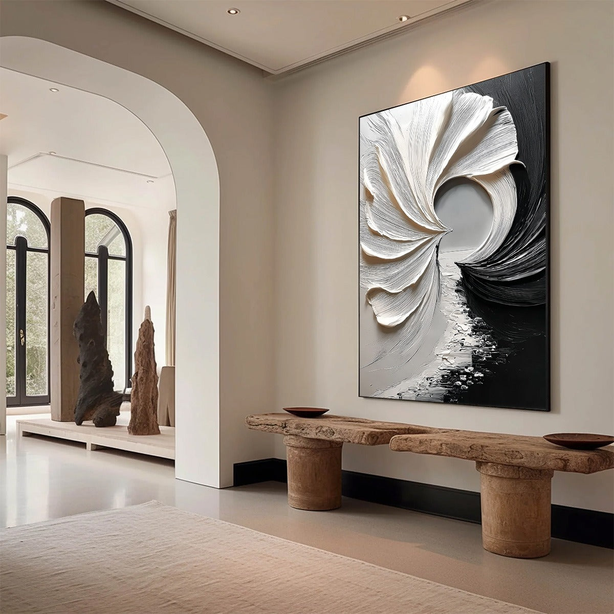 CONVERGENCE: Textured Black and White Abstract Impasto Painting