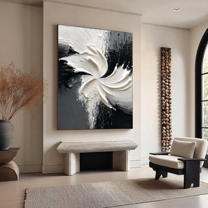 CONVERGENCE: Textured Black and White Abstract Impasto Painting