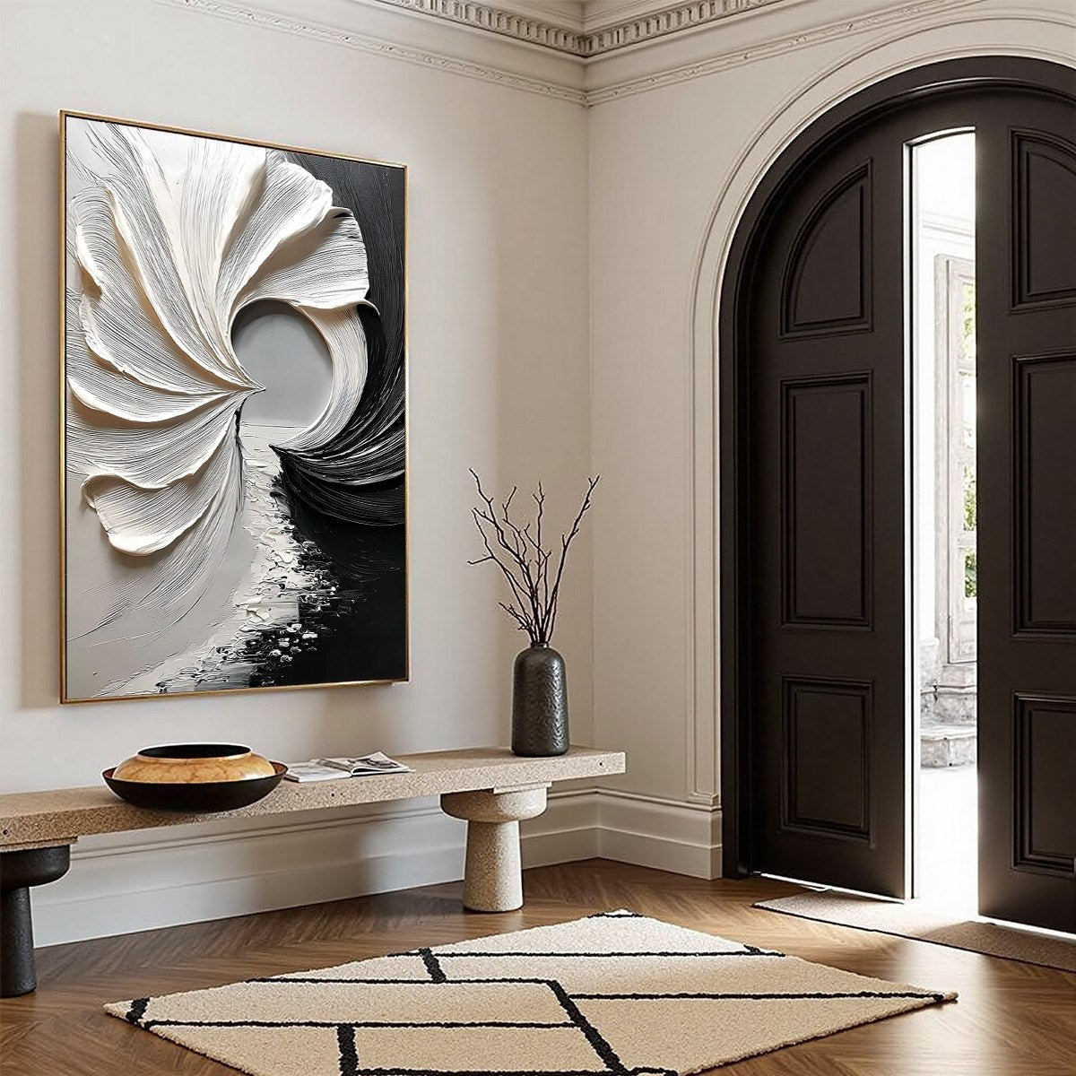 CONVERGENCE: Textured Black and White Abstract Impasto Painting