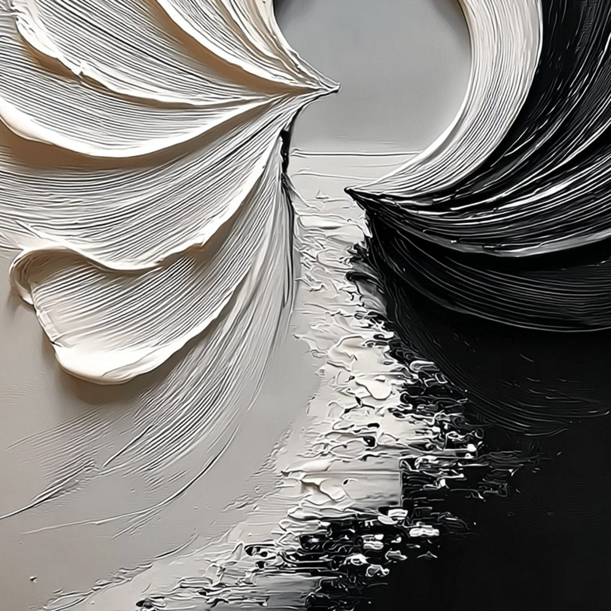 CONVERGENCE: Textured Black and White Abstract Impasto Painting