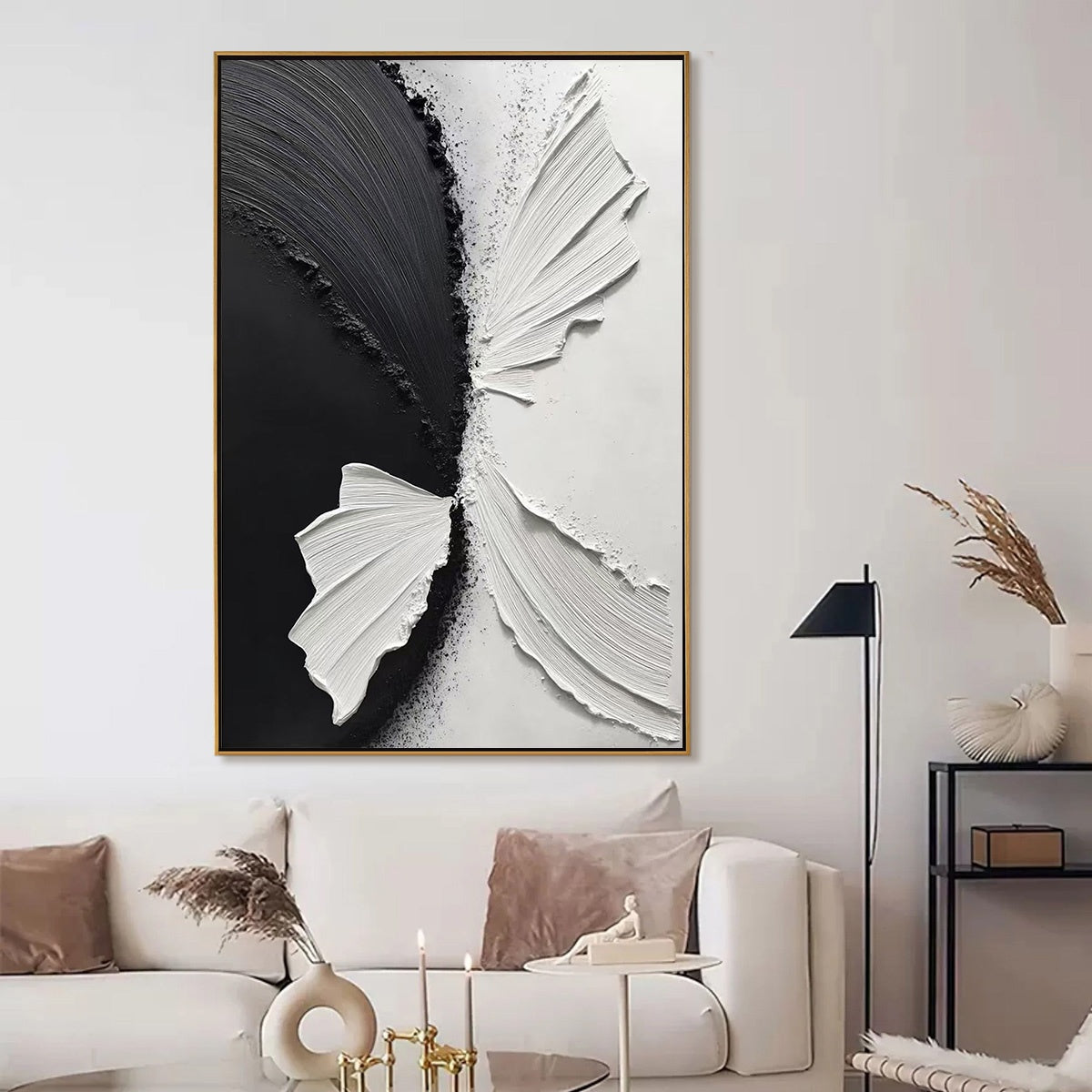 CONVERGENCE: Textured Black and White Minimalist Impasto Wall Art