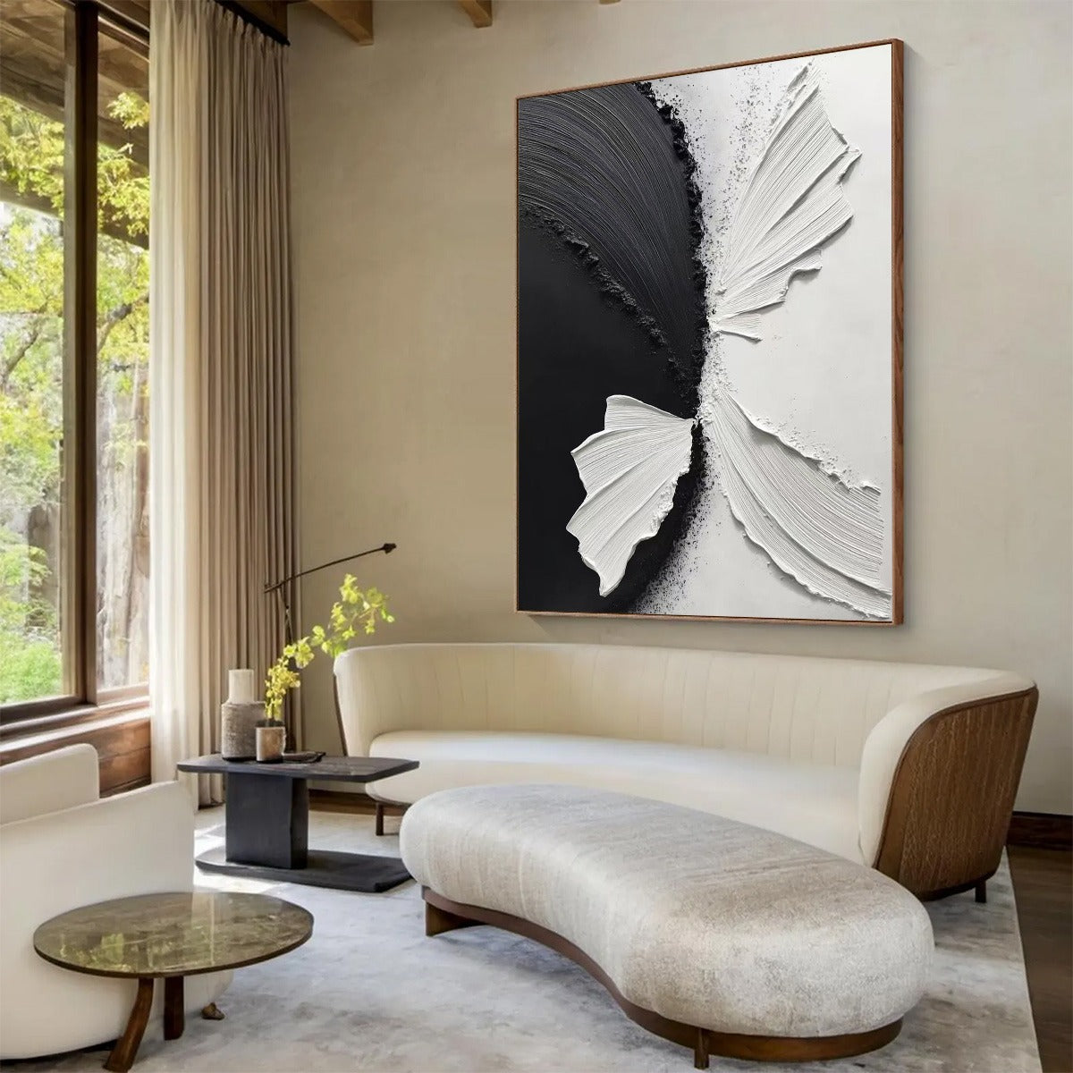 CONVERGENCE: Textured Black and White Minimalist Impasto Wall Art