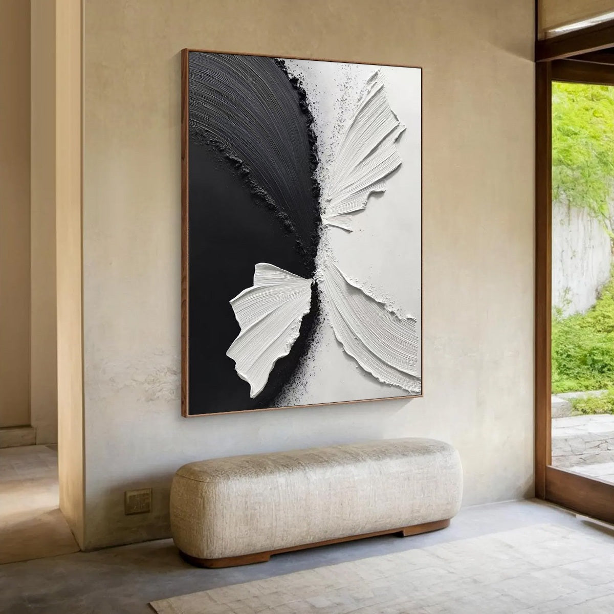 CONVERGENCE: Textured Black and White Minimalist Impasto Wall Art