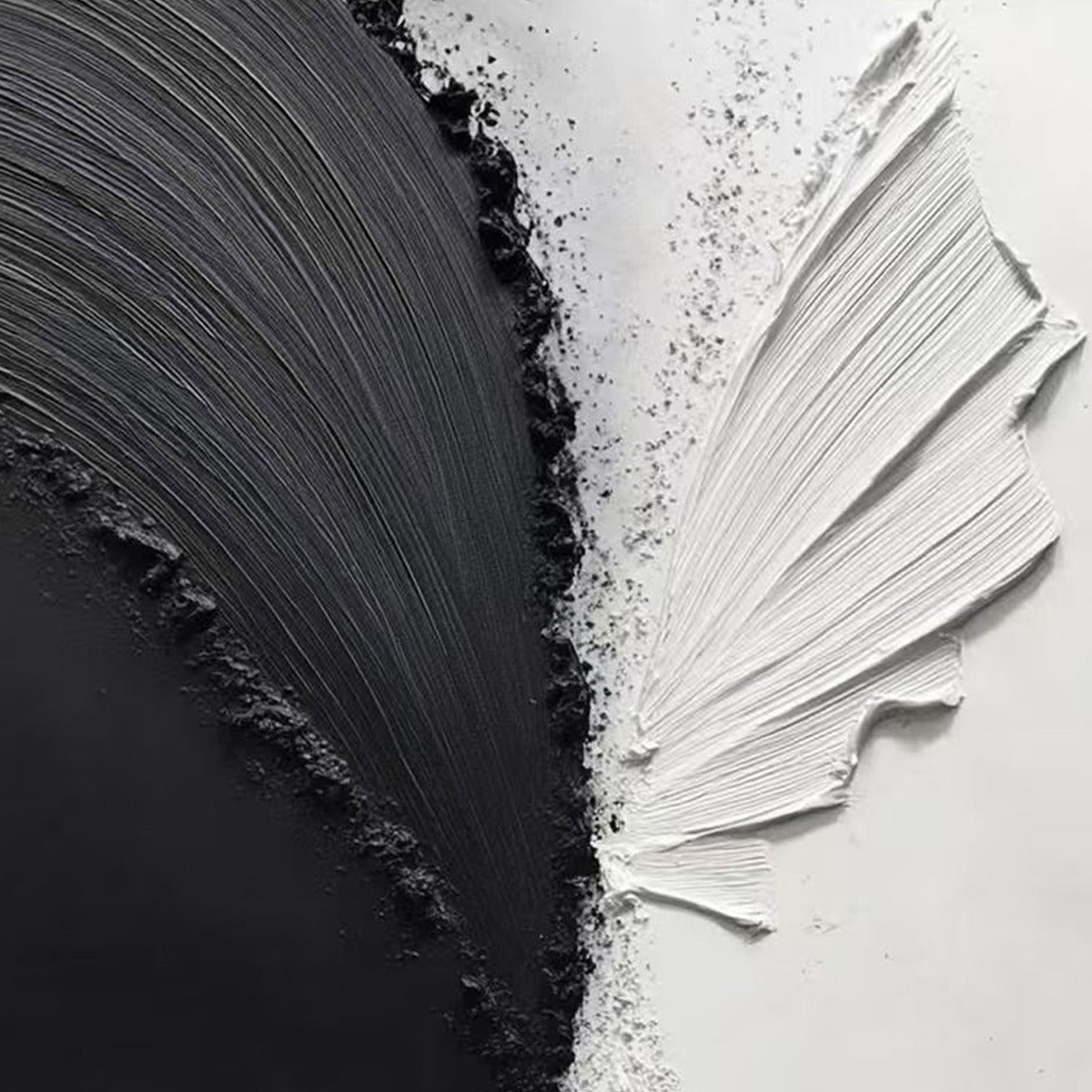CONVERGENCE: Textured Black and White Minimalist Impasto Wall Art