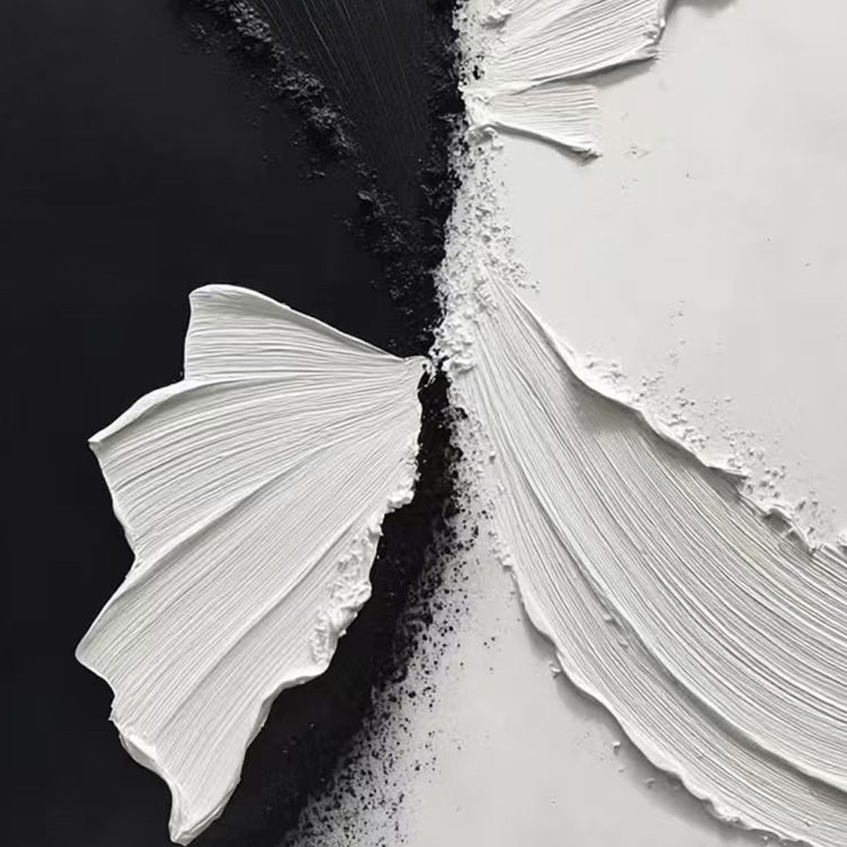 CONVERGENCE: Textured Black and White Minimalist Impasto Wall Art