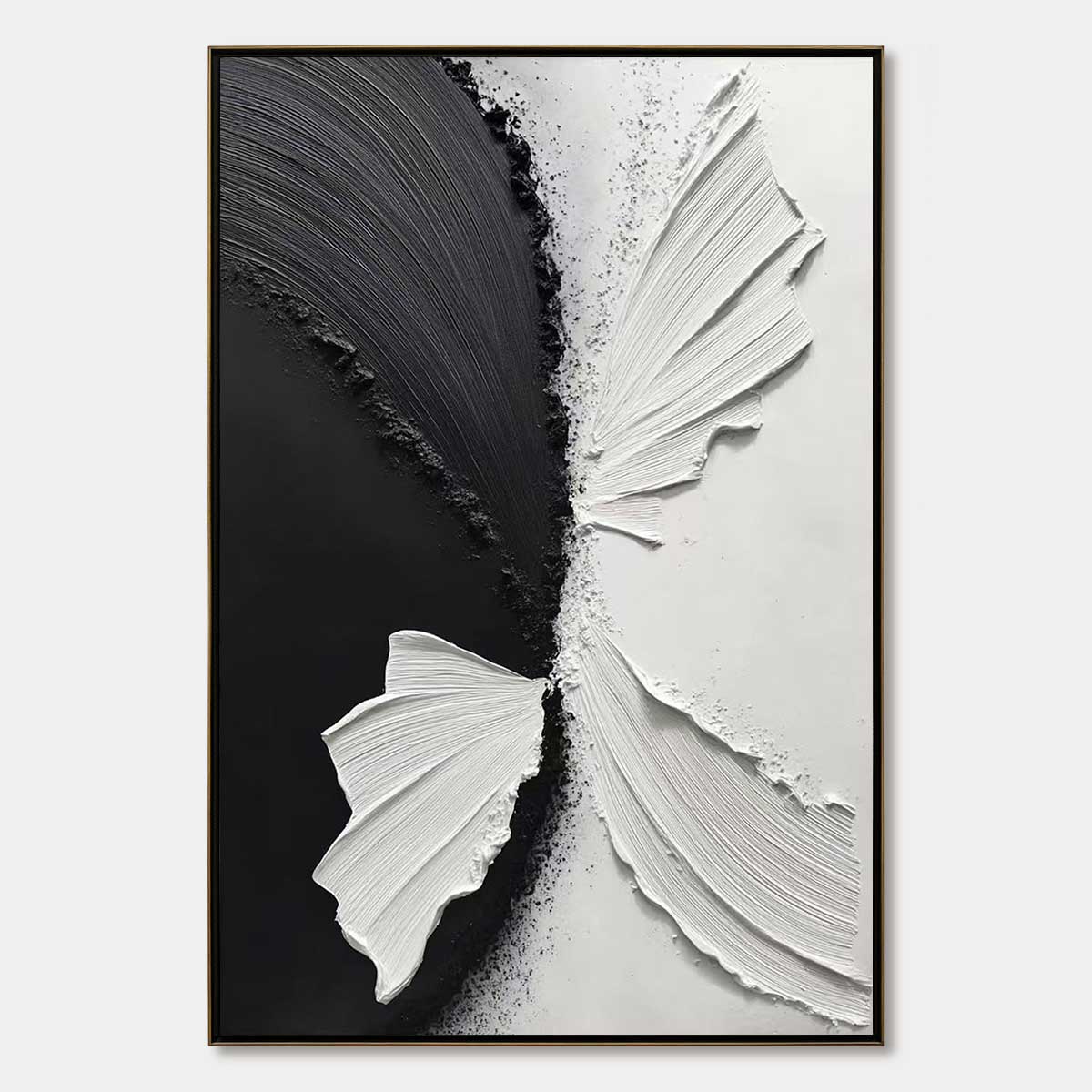 CONVERGENCE: Textured Black and White Minimalist Impasto Wall Art