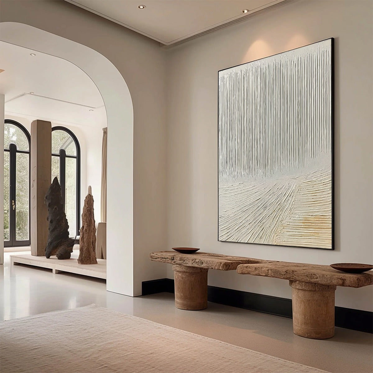 CONVERGENCE: Textured Minimalist Wabi Sabi Abstract Painting in White