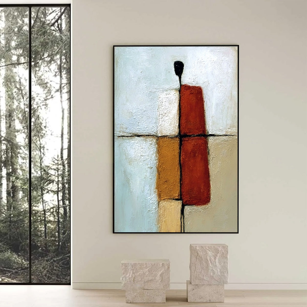 CONVERGENCE: Vertical Abstract Figurative Textured Oil Painting