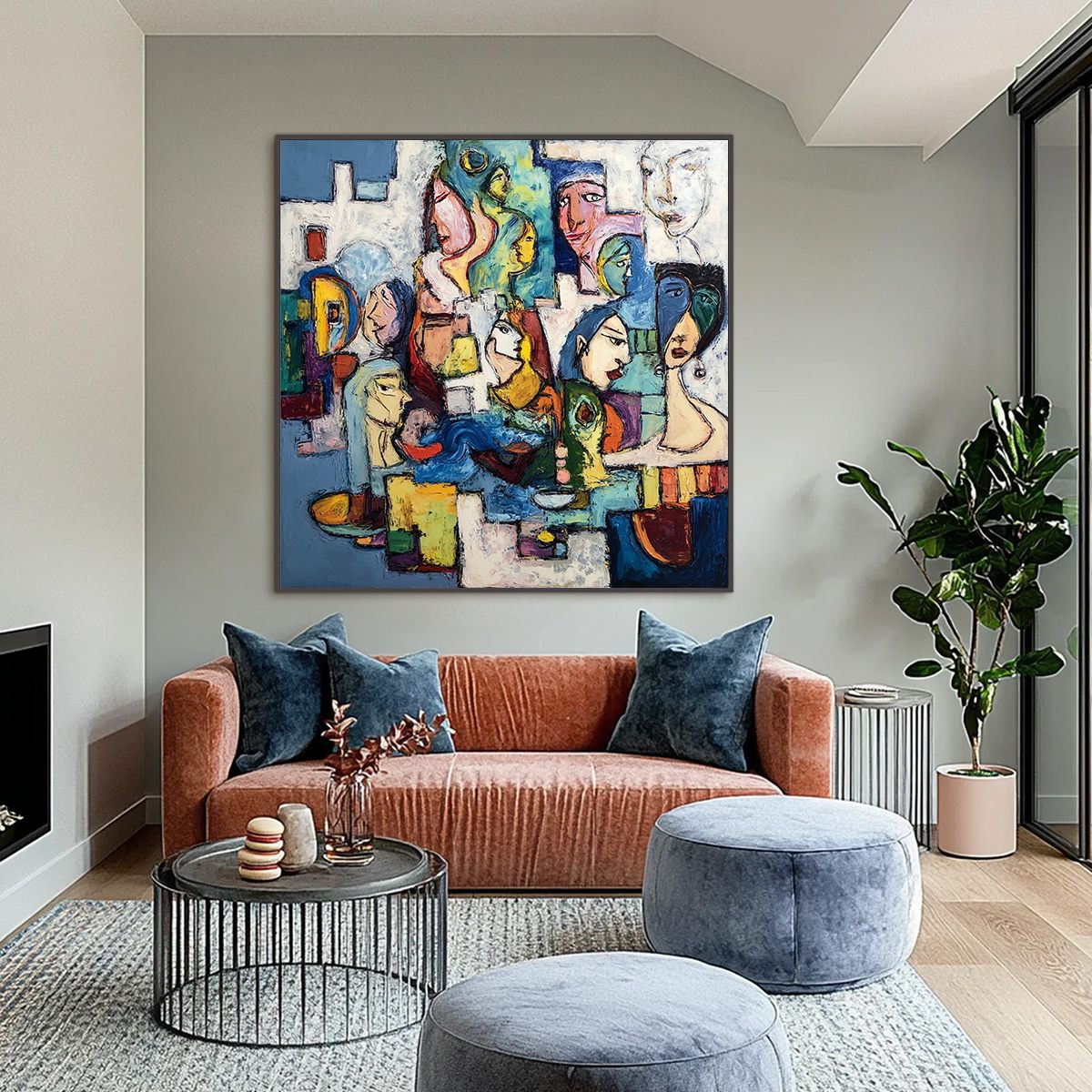 CONVERSATIONS: Colorful Abstract Figurative People Painting