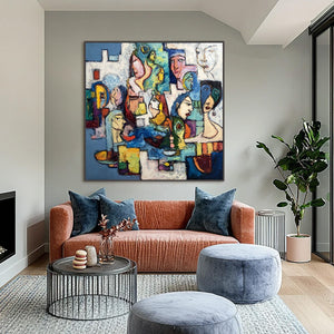 CONVERSATIONS: Colorful Abstract Figurative People Painting