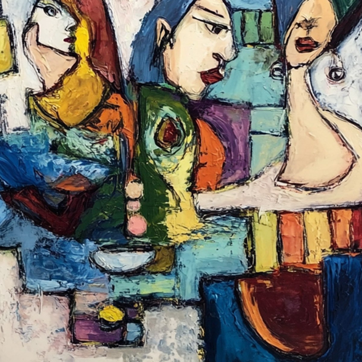 CONVERSATIONS: Colorful Abstract Figurative People Painting