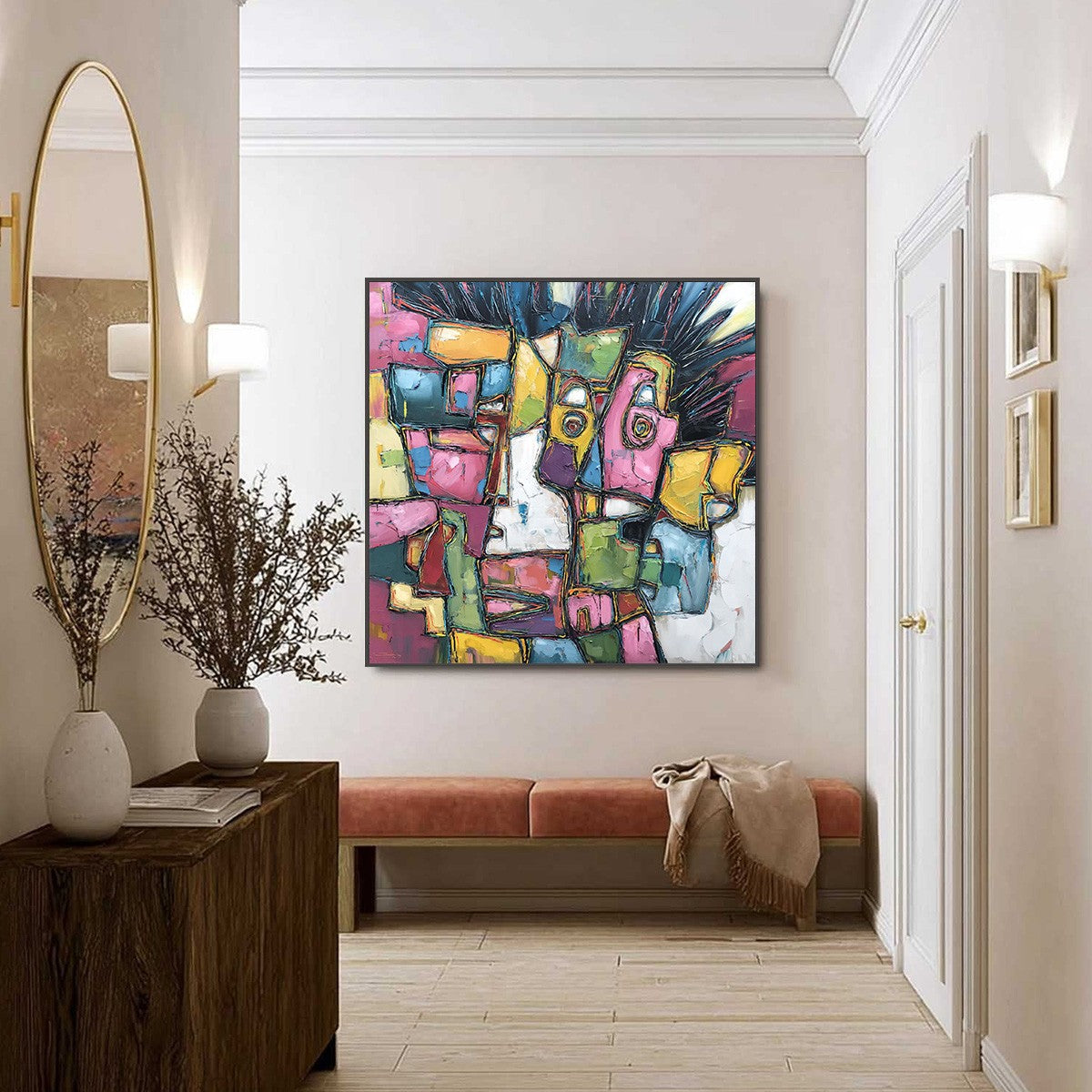 CONVERSATIONS IN COLOR: Large Colorful Abstract Impasto Figurative Painting