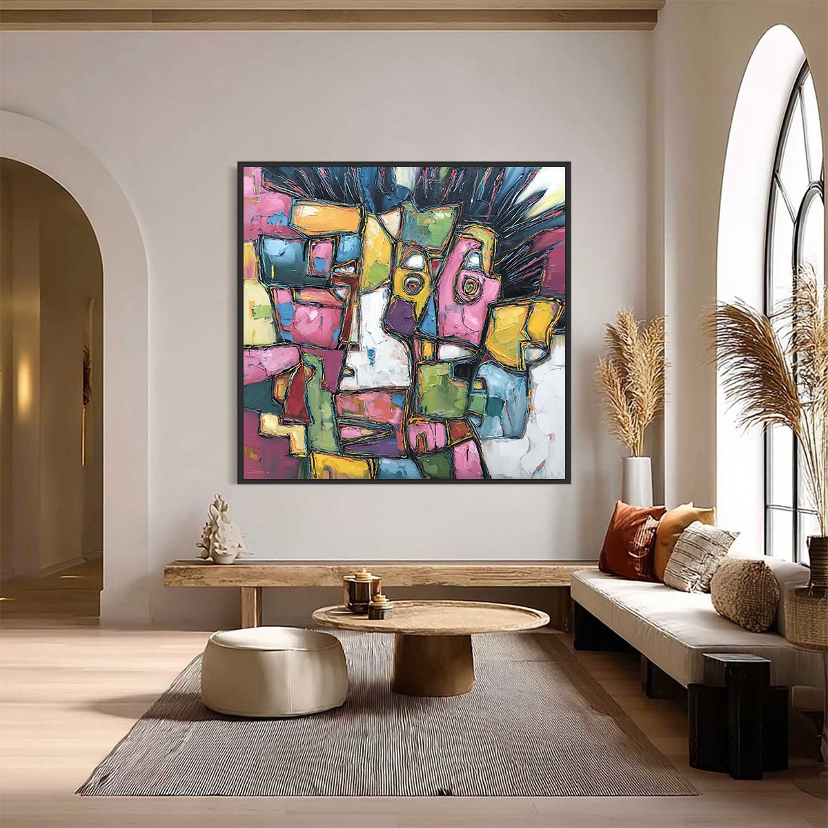 CONVERSATIONS IN COLOR: Large Colorful Abstract Impasto Figurative Painting