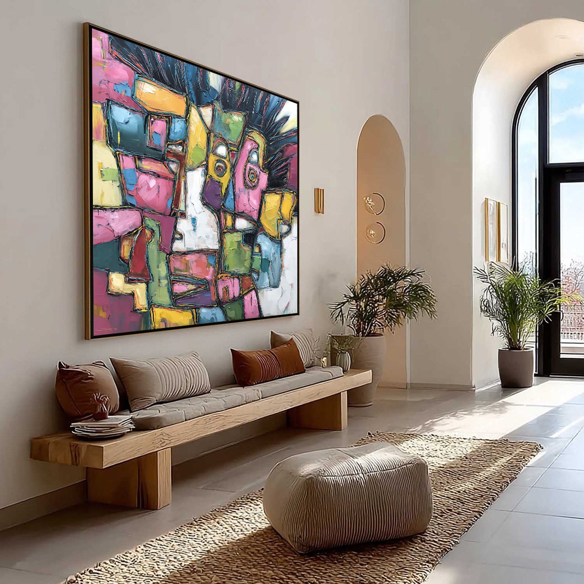 CONVERSATIONS IN COLOR: Large Colorful Abstract Impasto Figurative Painting