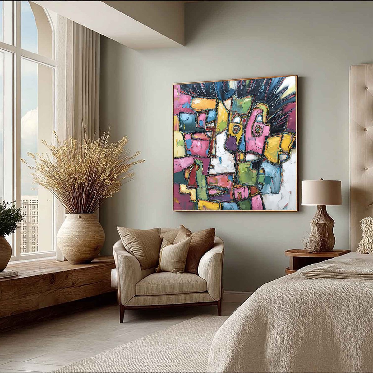 CONVERSATIONS IN COLOR: Large Colorful Abstract Impasto Figurative Painting