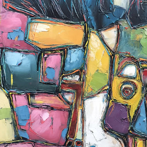 CONVERSATIONS IN COLOR: Large Colorful Abstract Impasto Figurative Painting