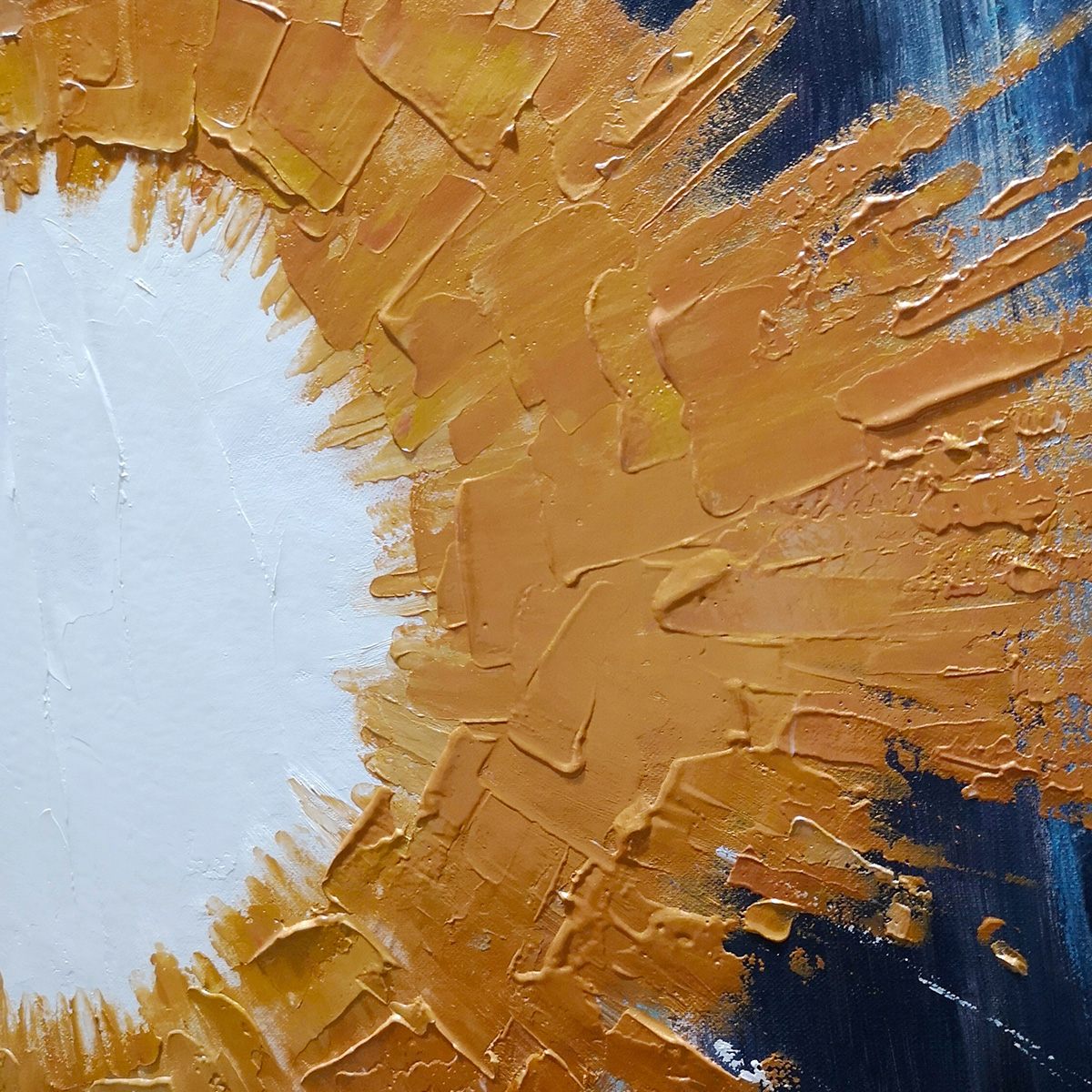 Square Abstract Oil Painting with Copper and Dark Blue