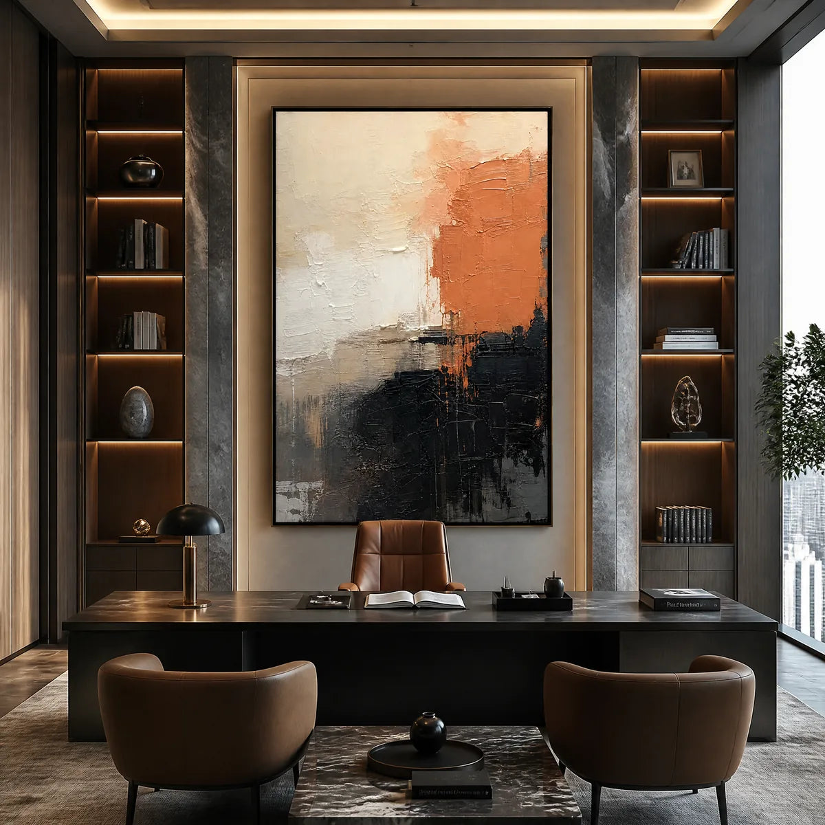 CORAL SHADOW: Coral Black Neutral Abstract