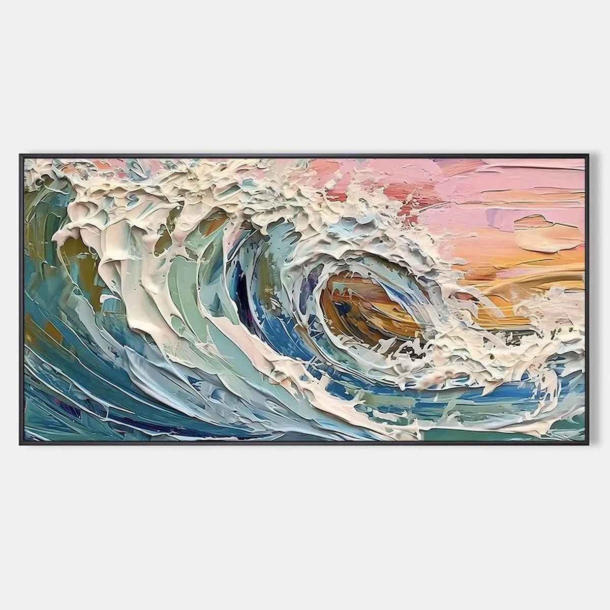 Textured Ocean Wave Painting in Pink and Blue