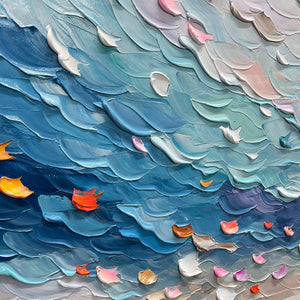 Coral Dream: Textured Abstract Seascape Oil Painting Canvas Wall Art Decor