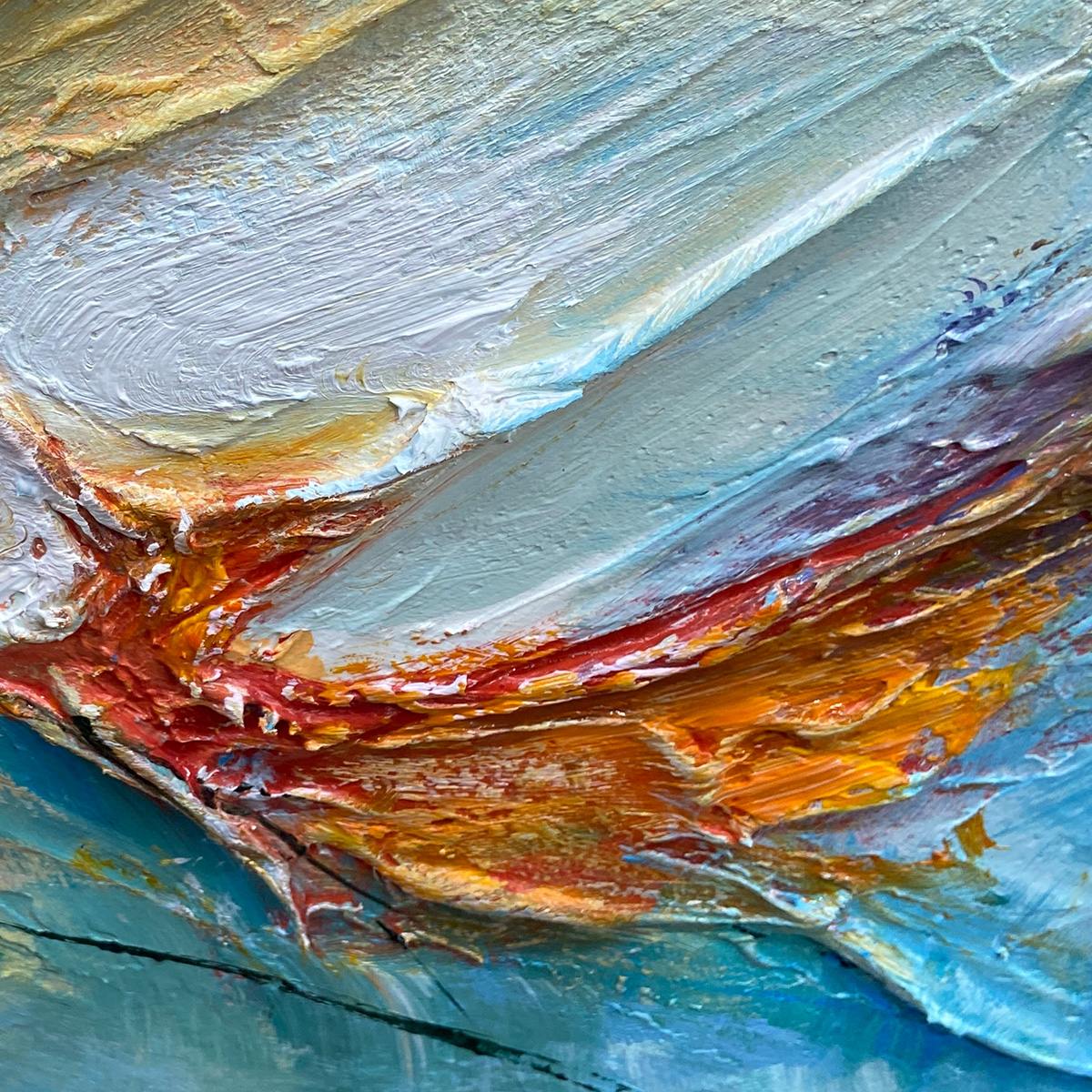 CORAL REEF: Panoramic Abstract Blue and Orange Oil Painting