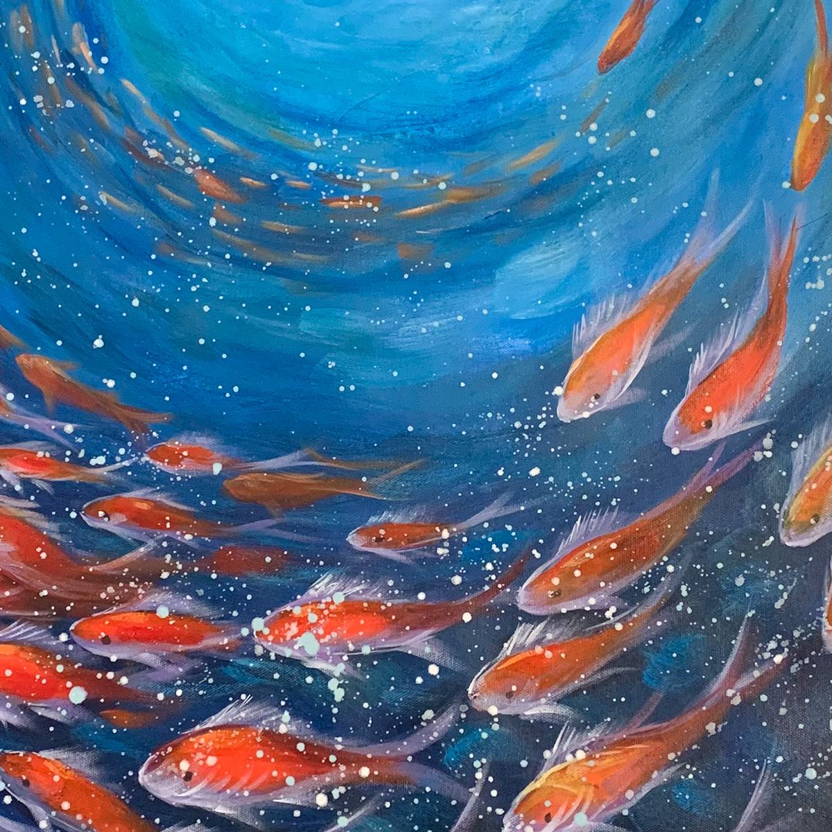 Vertical Fish Painting, Colorful, Ocean
