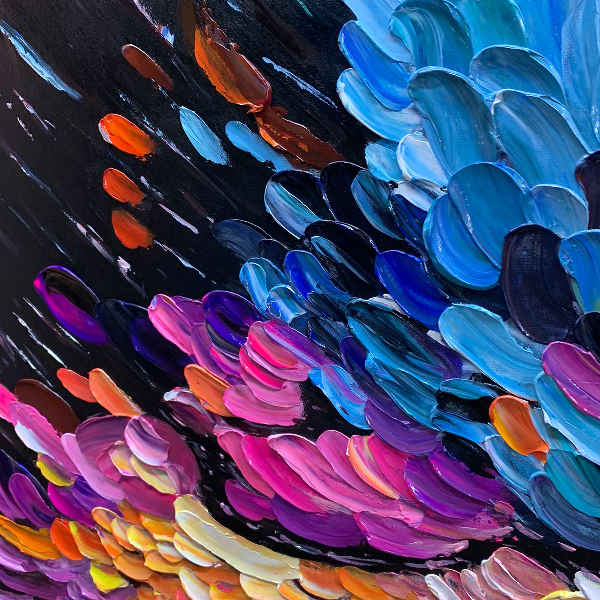 Cosmic Burst: Original Impasto Abstract Oil Painting - Vibrant