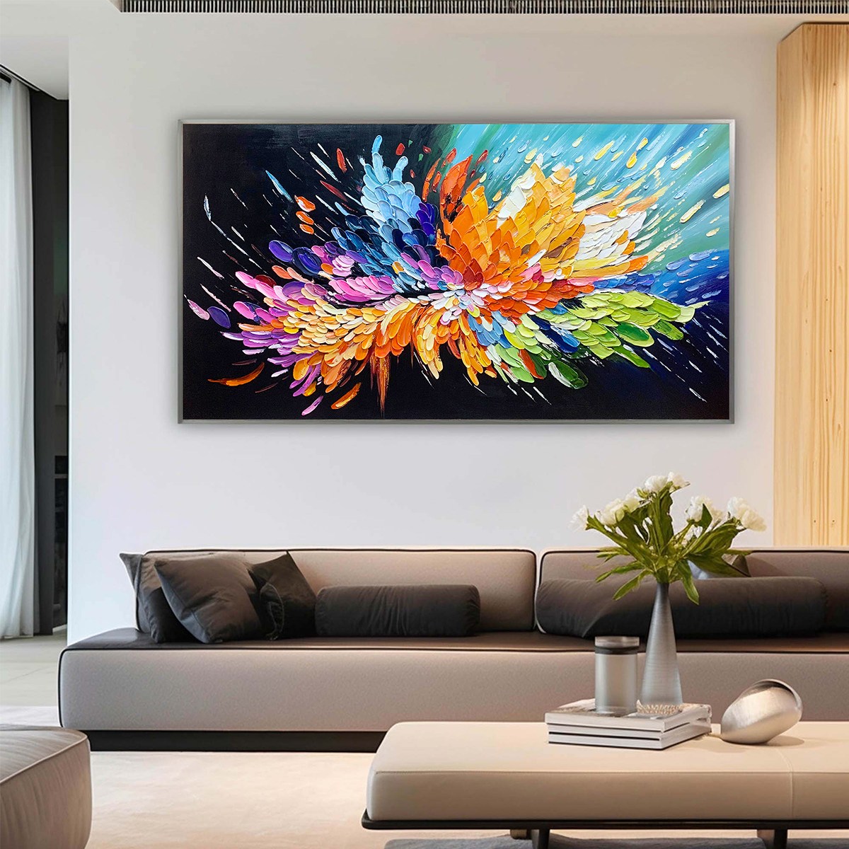 Cosmic Burst: Original Impasto Abstract Oil Painting - Vibrant