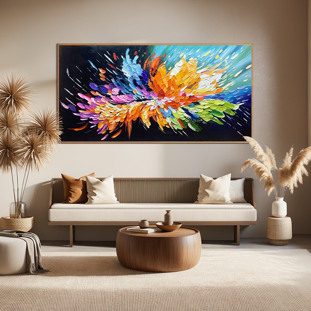 Cosmic Burst: Original Impasto Abstract Oil Painting - Vibrant