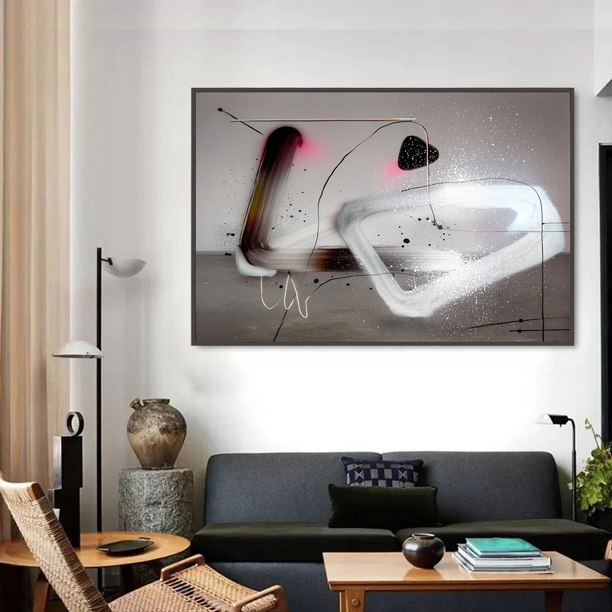 COSMIC DRIFT: Abstract Minimalist Oil Painting on Grey